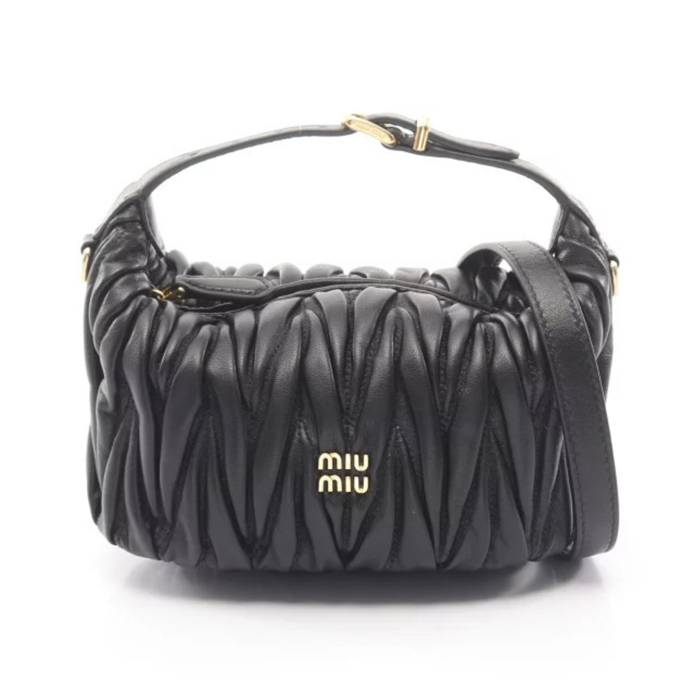 Miu Miu MATELASSE Matelasse Handbag Leather Black